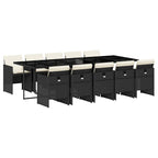 Set de comedor jardín 11 pzas con cojines ratán sintético negro