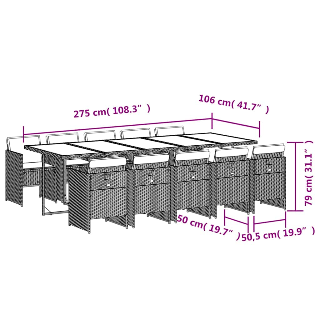 Set de comedor jardín 11 pzas con cojines ratán sintético negro
