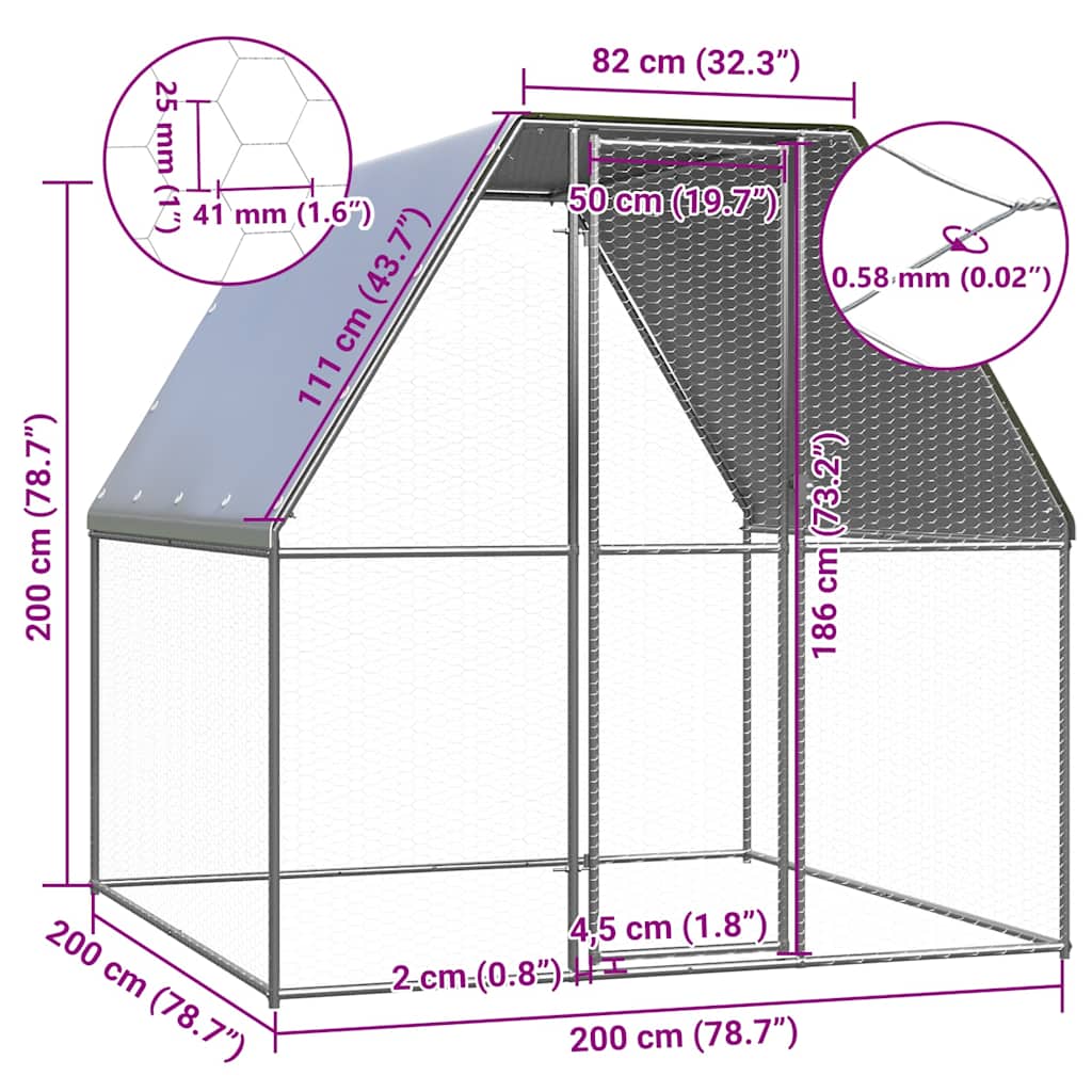 Gallinero de acero galvanizado plateado y gris 2x2x2 m