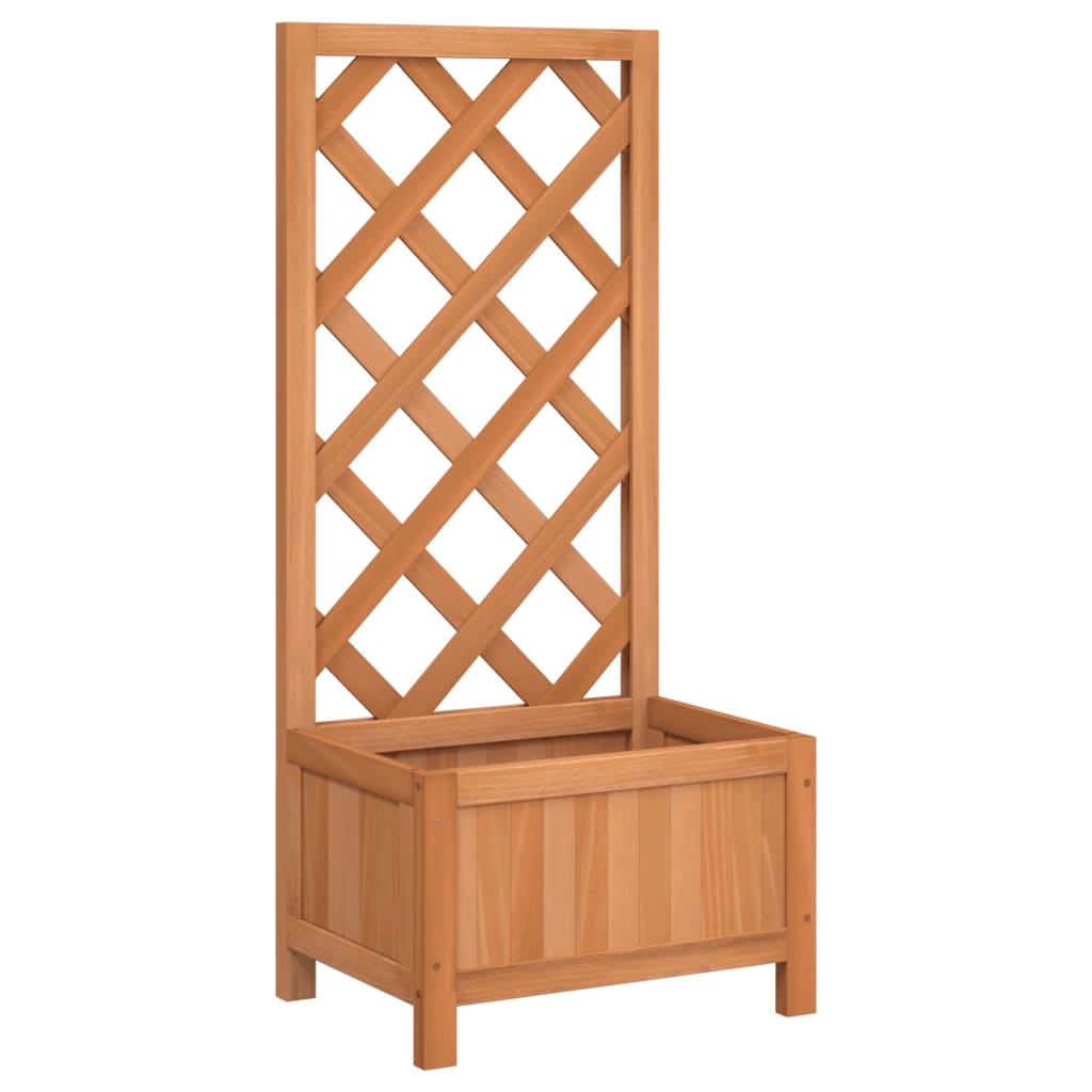 Jardinera con enrejado de madera maciza de abeto marrón