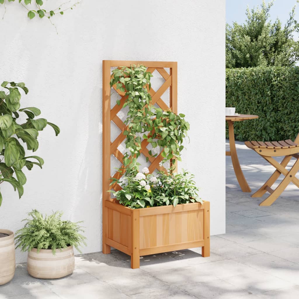 Jardinera con enrejado de madera maciza de abeto marrón