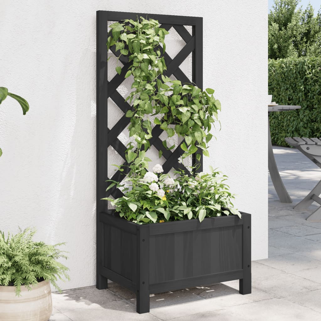 Grey solid fir wood trellis planter