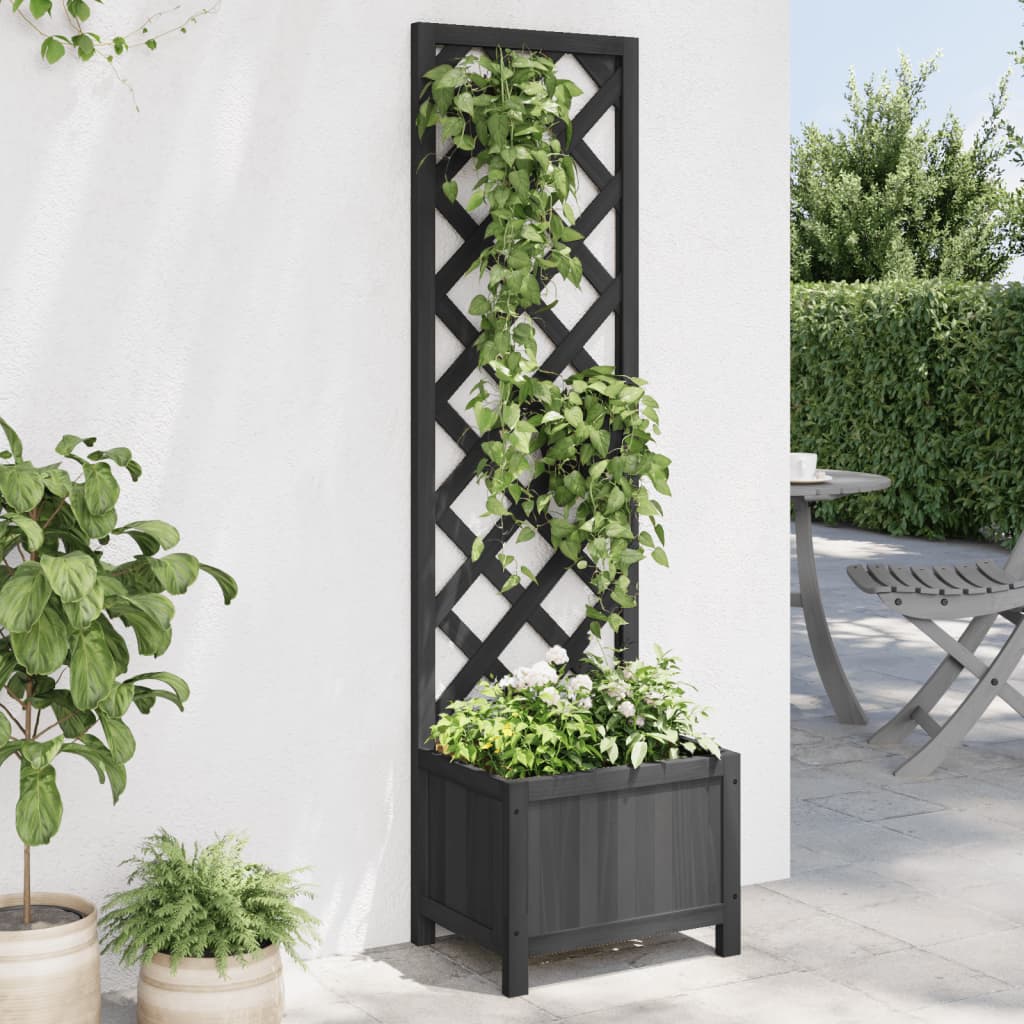 Planter with brown solid spruce wood trellis