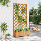 Jardinera con enrejado de madera maciza de abeto marrón