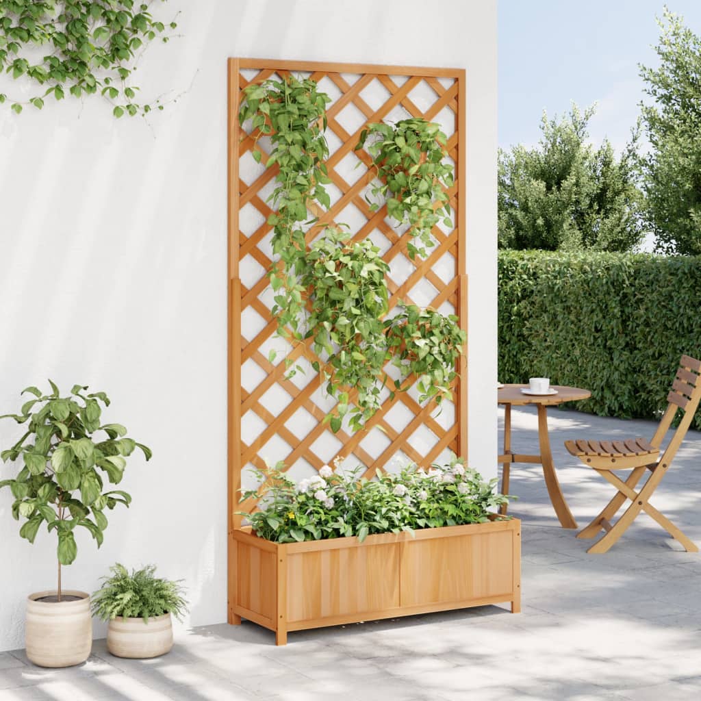 Jardinera con enrejado de madera maciza de abeto marrón