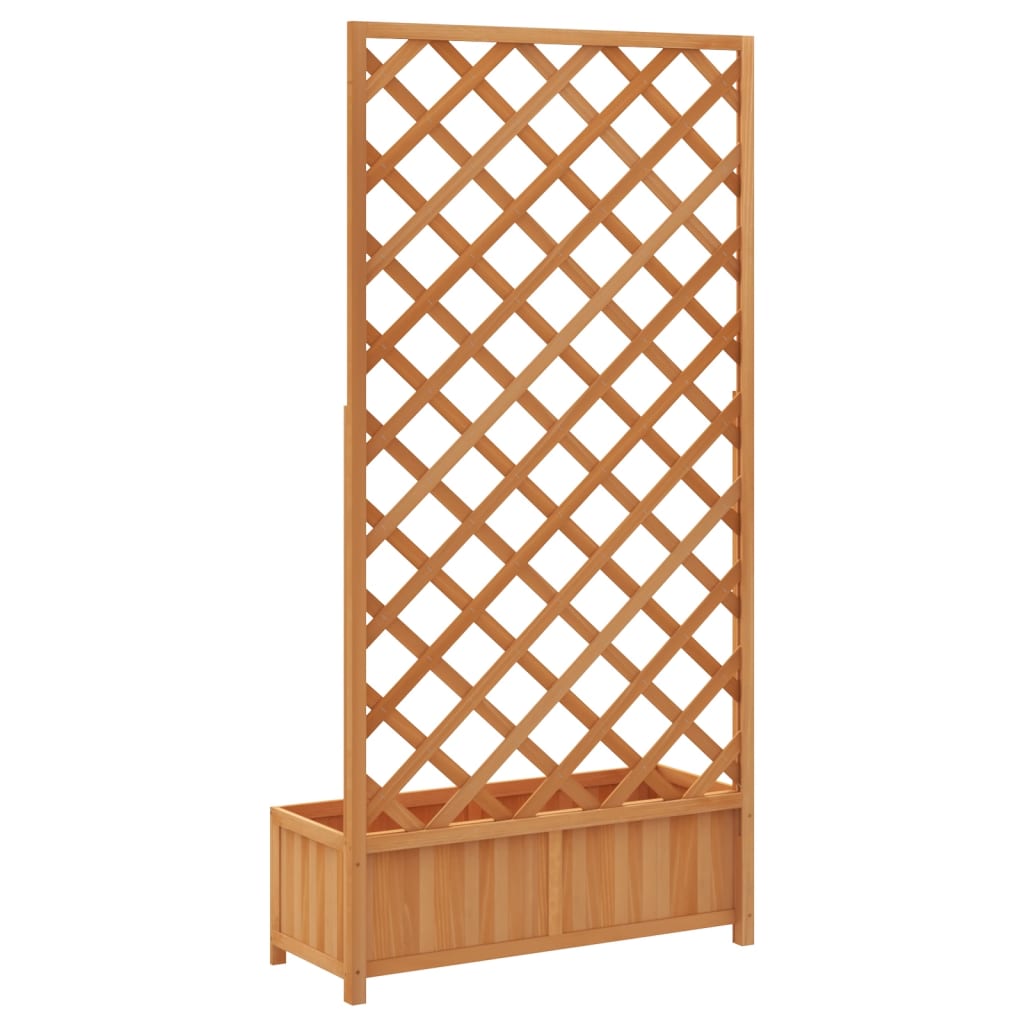 Jardinera con enrejado de madera maciza de abeto marrón
