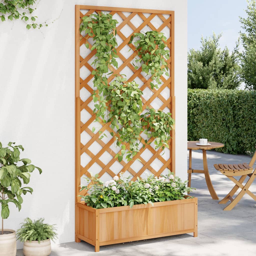 Jardinera con enrejado de madera maciza de abeto marrón