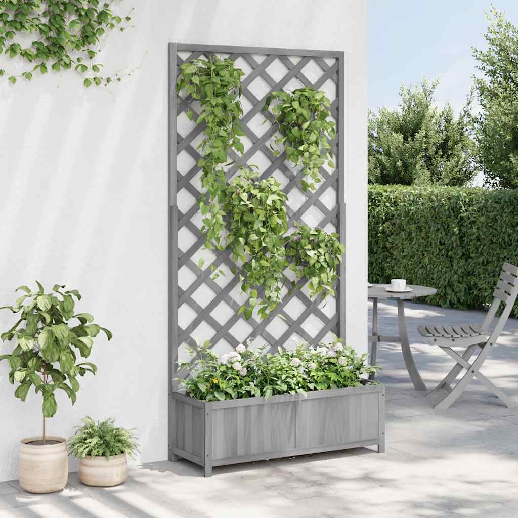 Jardinera con enrejado madera maciza de abeto gris
