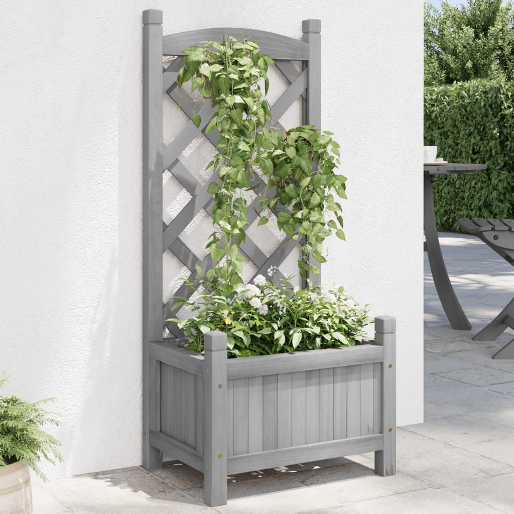Planter with brown solid spruce wood trellis