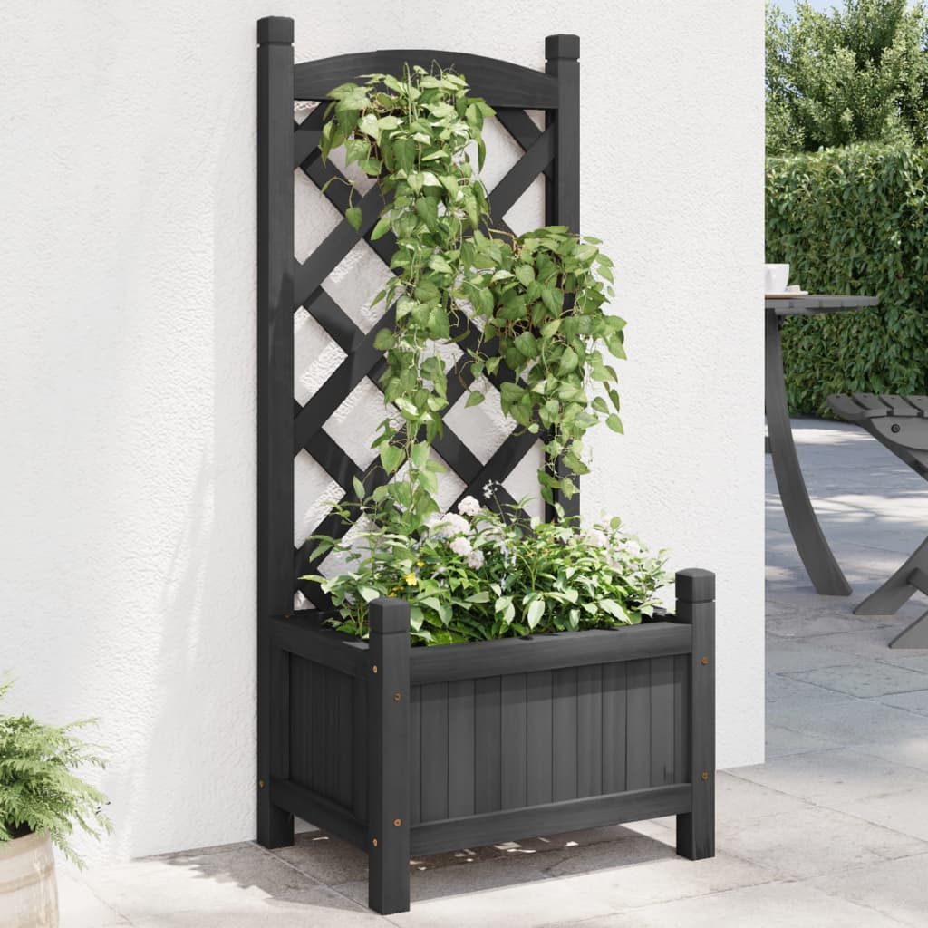 Planter with brown solid spruce wood trellis