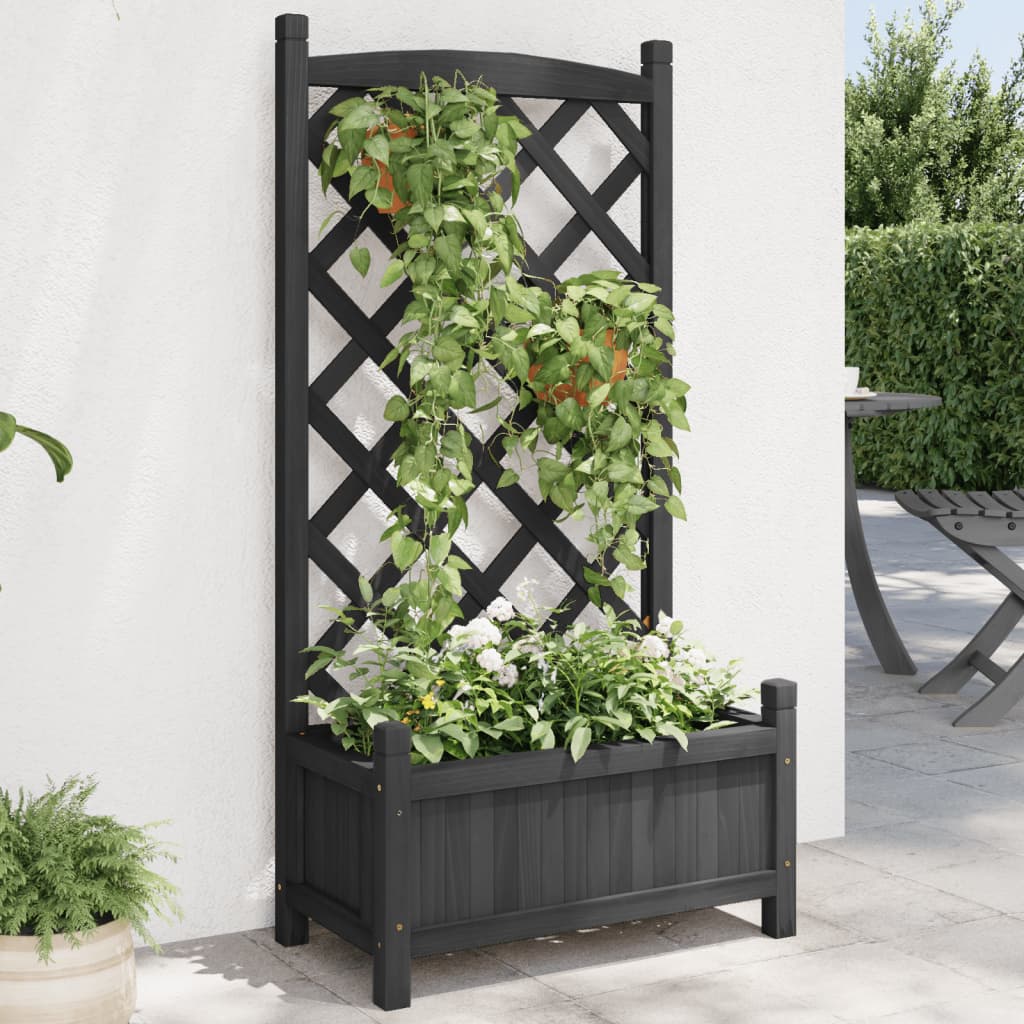 Planter with brown solid spruce wood trellis