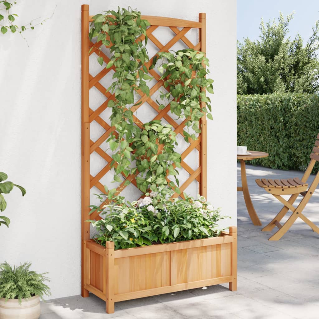 Planter with brown solid spruce wood trellis