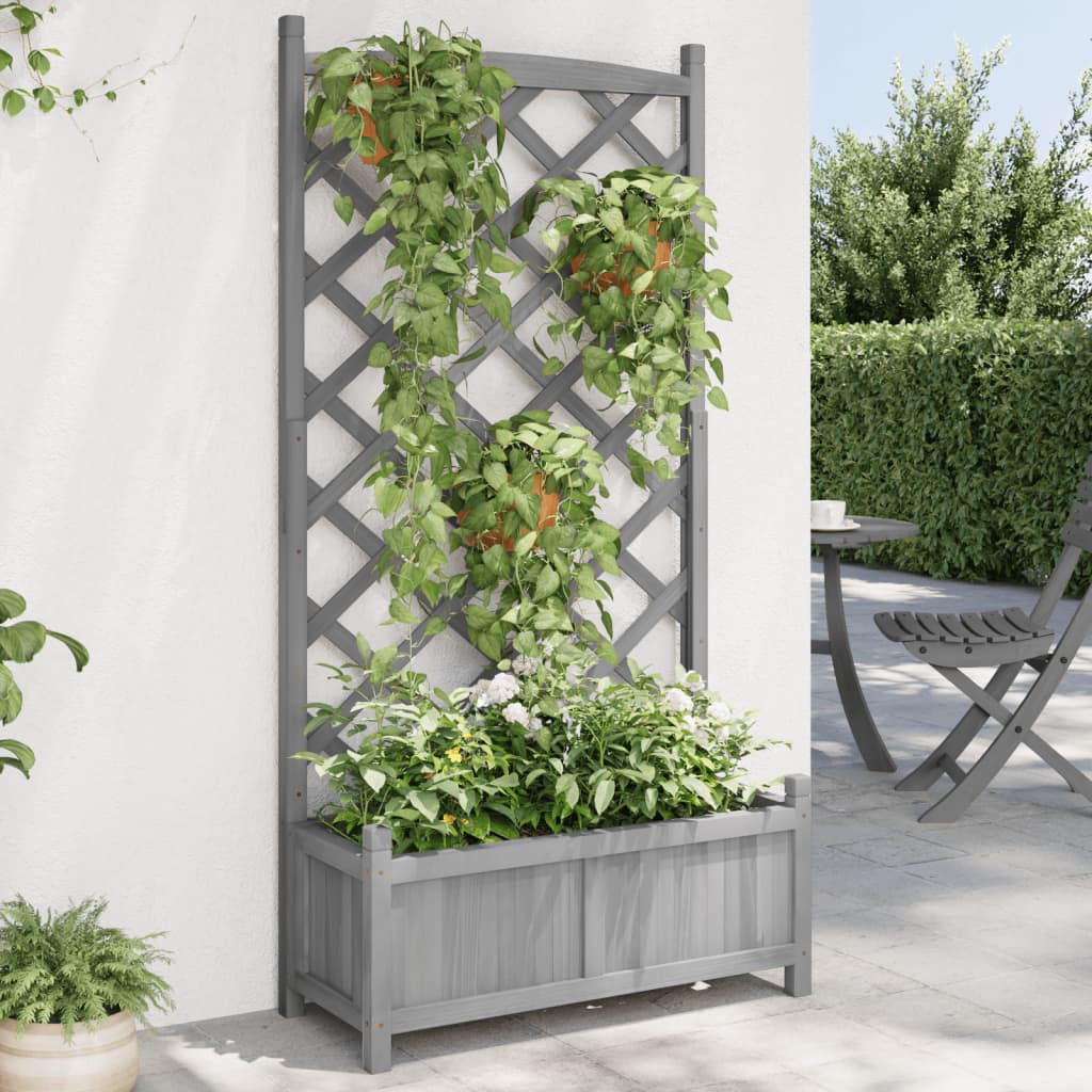 Planter with brown solid spruce wood trellis