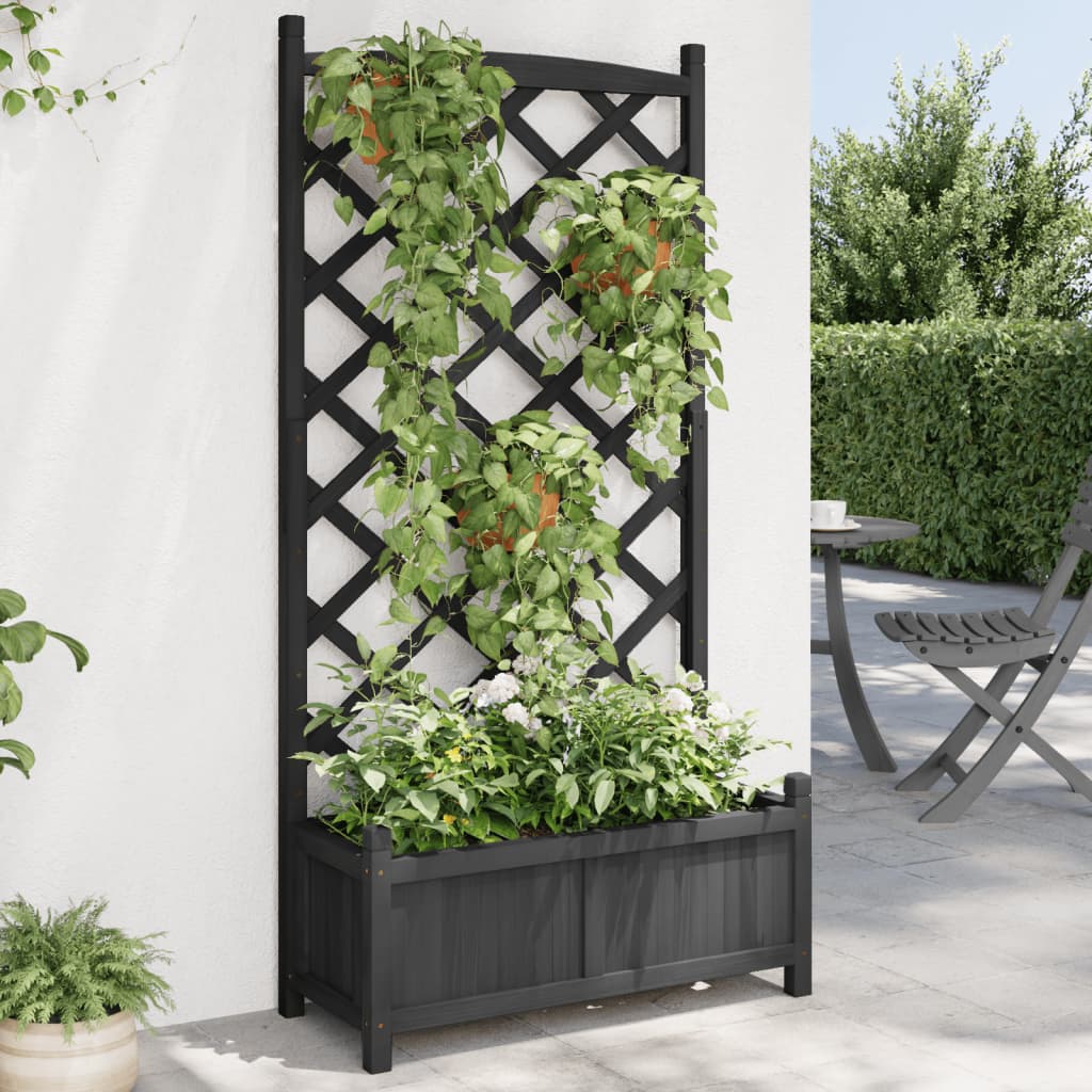 Planter with brown solid spruce wood trellis
