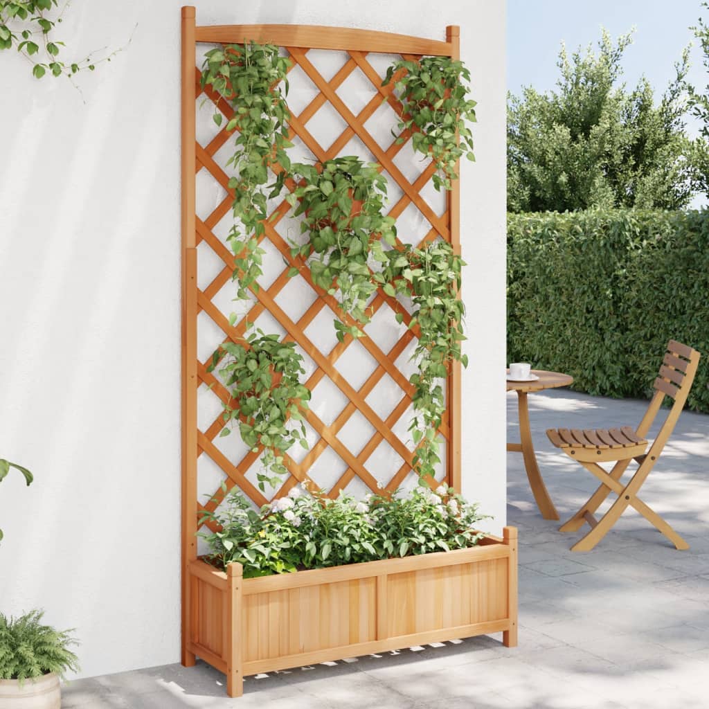Planter with brown solid spruce wood trellis