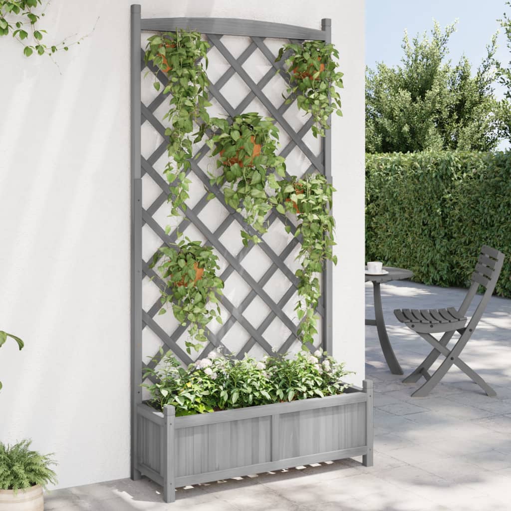 Planter with brown solid spruce wood trellis