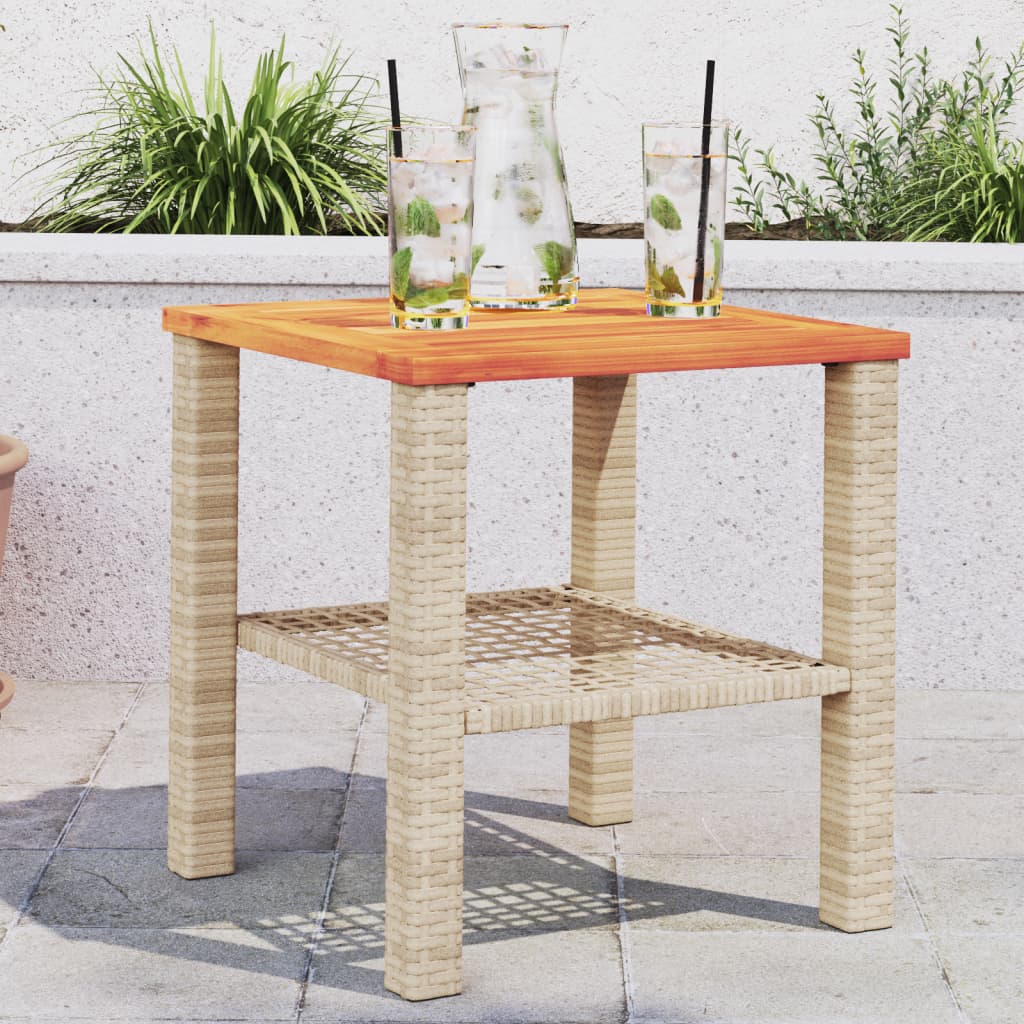 Mesa de jardín ratán PE beige y madera de acacia 190x90x75 cm