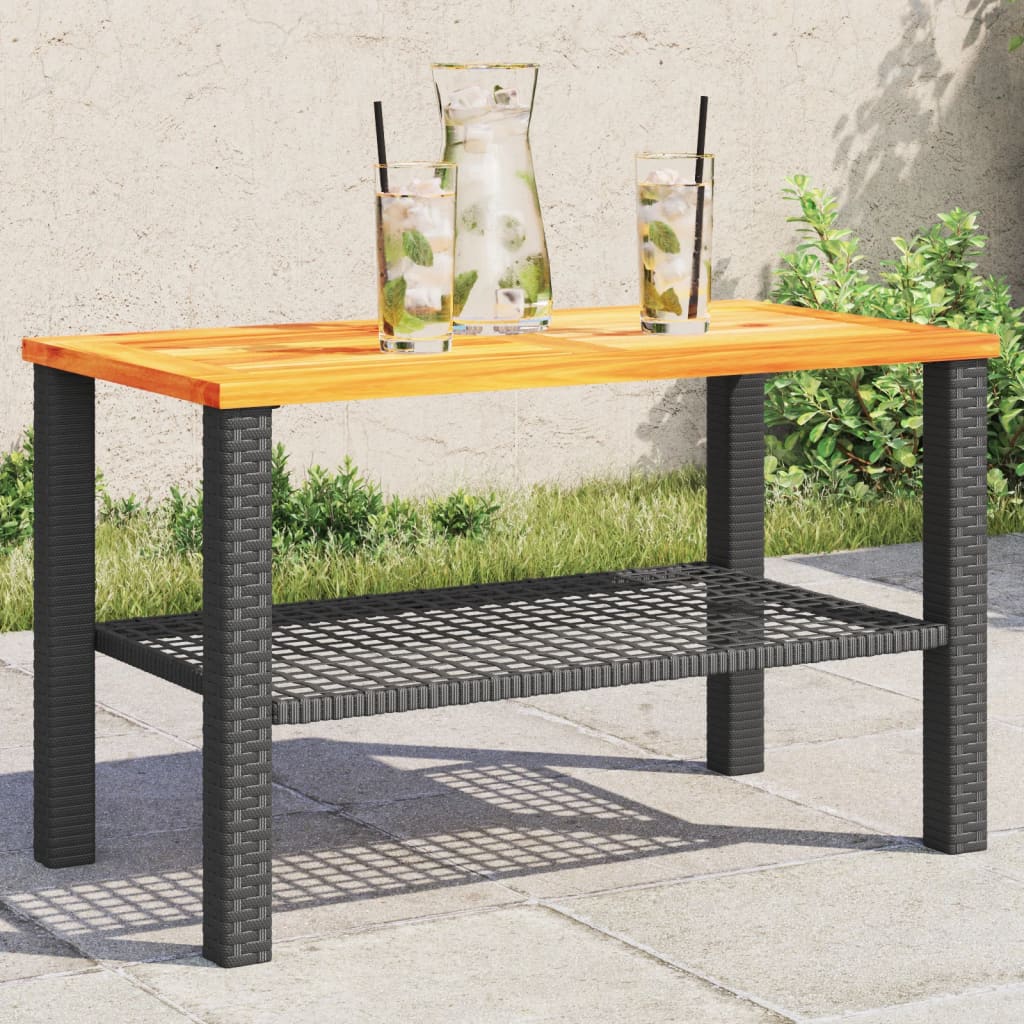 Mesa de jardín ratán PE beige y madera de acacia 190x90x75 cm