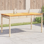 Mesa de jardín ratán PE beige y madera de acacia 190x90x75 cm