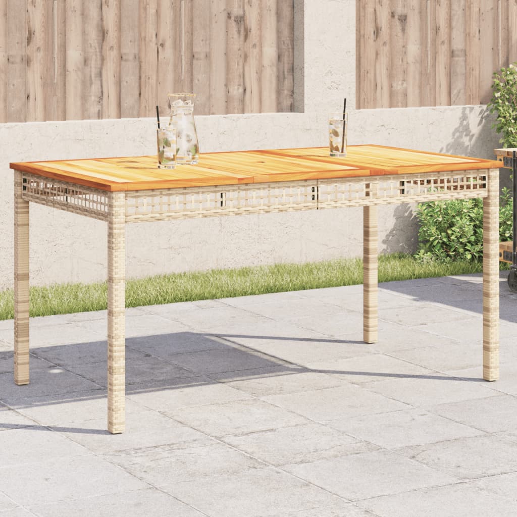 Mesa de jardín ratán PE beige y madera de acacia 190x90x75 cm