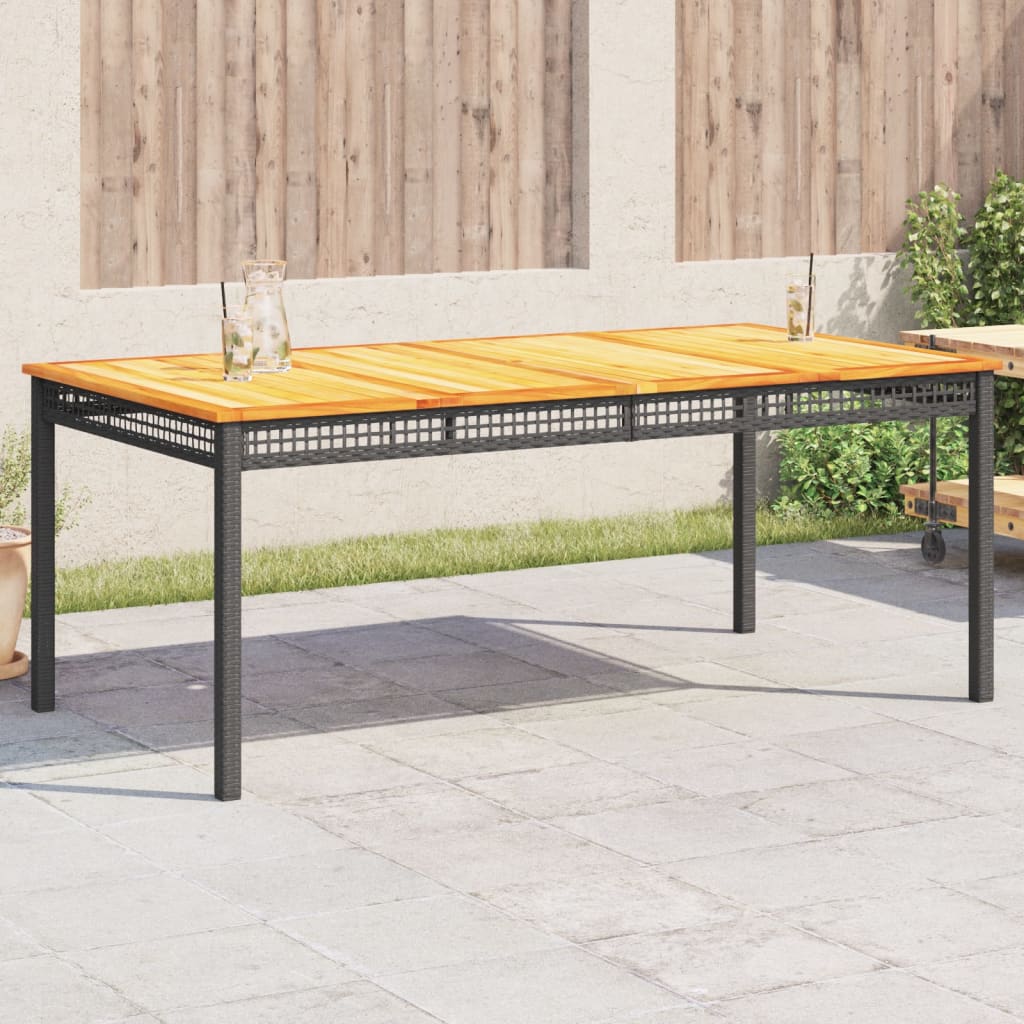 Mesa de jardín ratán PE beige y madera de acacia 190x90x75 cm