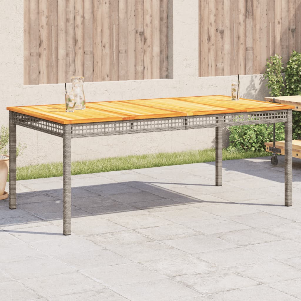 Mesa de jardín ratán PE beige y madera de acacia 190x90x75 cm
