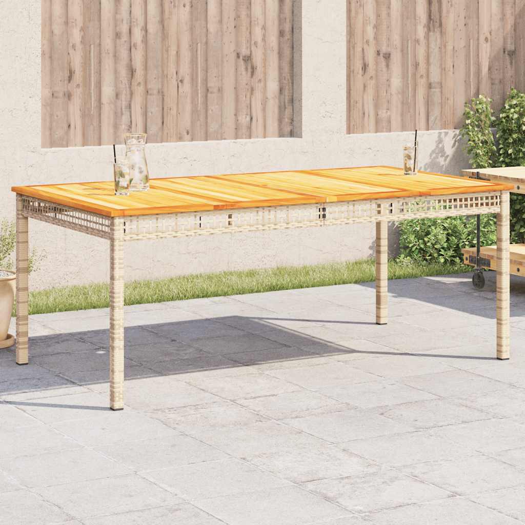 Mesa de jardín ratán PE beige y madera de acacia 190x90x75 cm