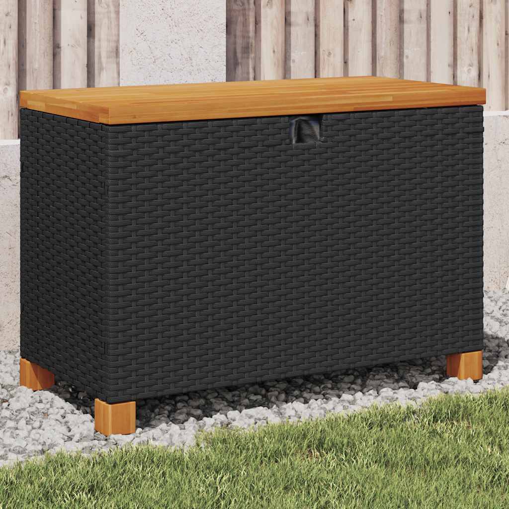 Baúl de jardín con ruedas ratán sintético beige 110x55x73 cm