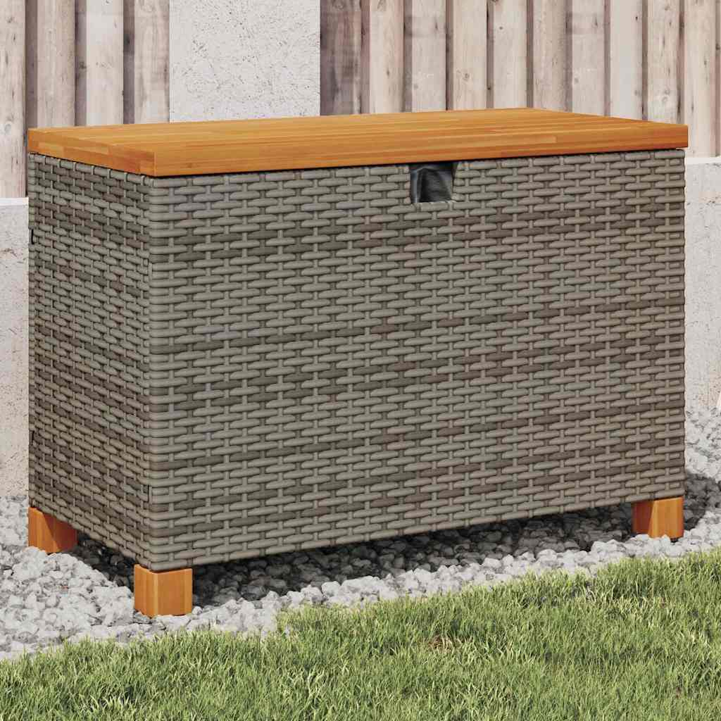 Baúl de jardín con ruedas ratán sintético beige 110x55x73 cm