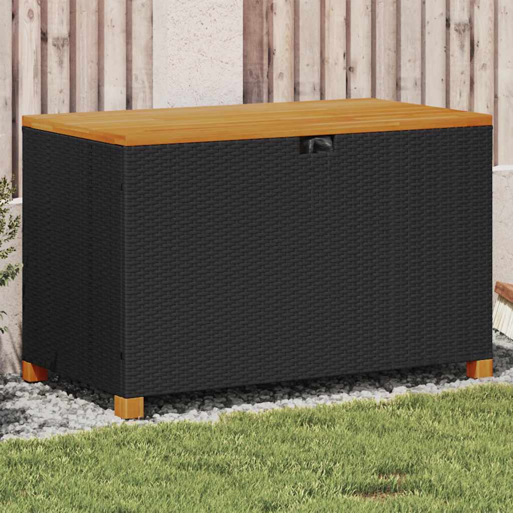 Baúl de jardín con ruedas ratán sintético beige 110x55x73 cm