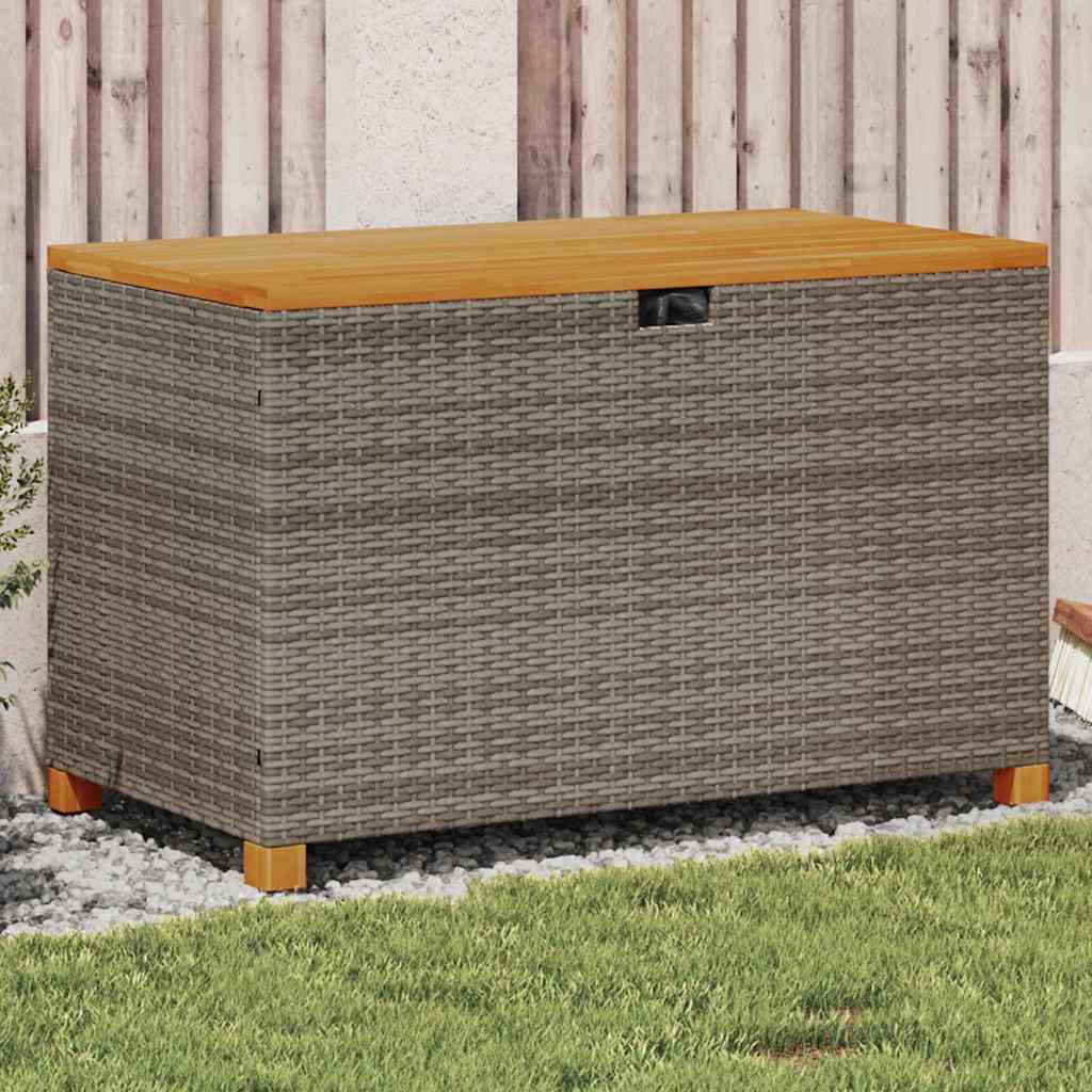 Baúl de jardín con ruedas ratán sintético beige 110x55x73 cm