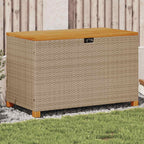 Baúl de jardín con ruedas ratán sintético beige 110x55x73 cm