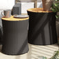 2-piece garden side tables beige rattan wood surface