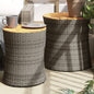 2-piece garden side tables beige rattan wood surface