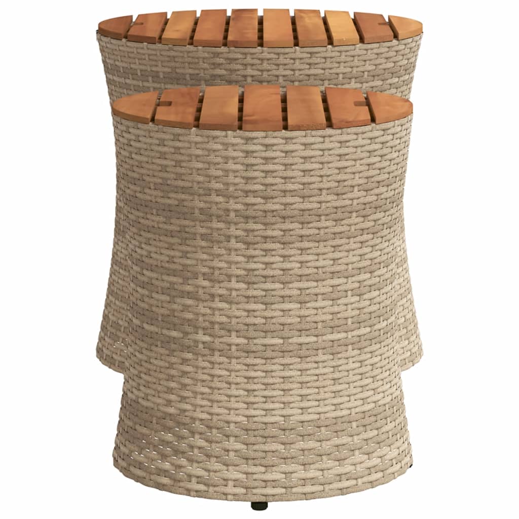 Mesas auxiliares jardín 2 pzas superficie de madera ratán beige
