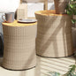 2-piece garden side tables beige rattan wood surface