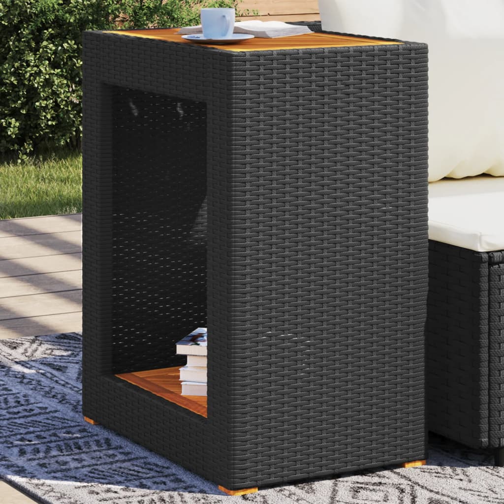 Mesa auxiliar jardín tapa madera ratán PE beige 100x40x75 cm