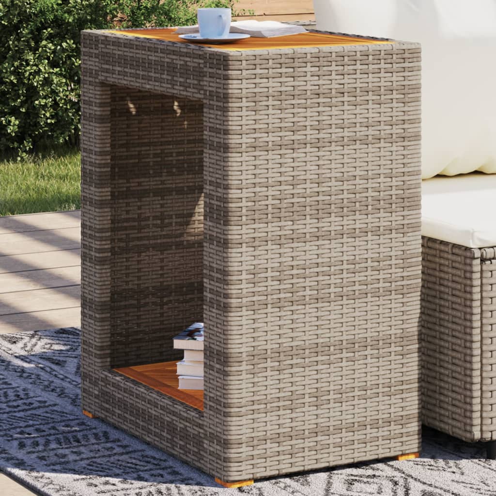 Mesa auxiliar jardín tapa madera ratán PE beige 100x40x75 cm