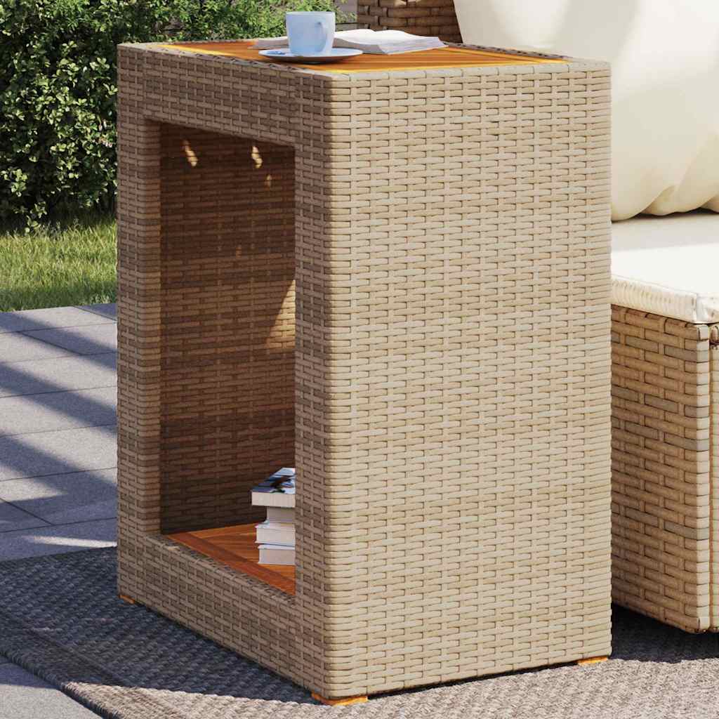 Mesa auxiliar jardín tapa madera ratán PE beige 100x40x75 cm