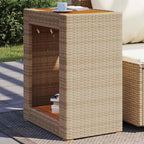 Mesa auxiliar jardín tapa madera ratán PE beige 100x40x75 cm