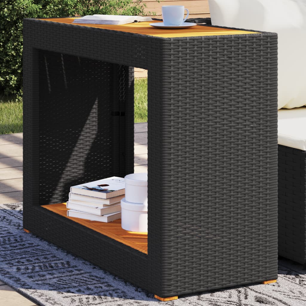 Mesa auxiliar jardín tapa madera ratán PE beige 100x40x75 cm