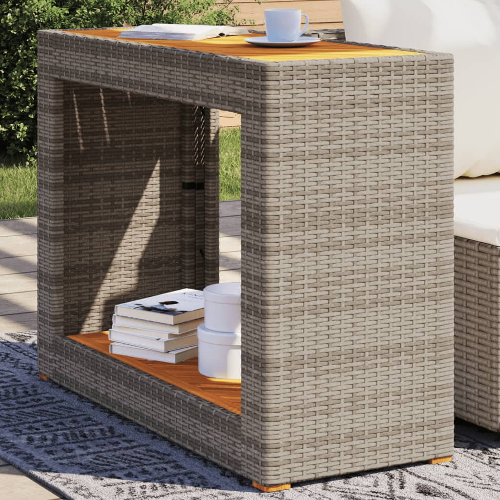 Mesa auxiliar jardín tapa madera ratán PE beige 100x40x75 cm
