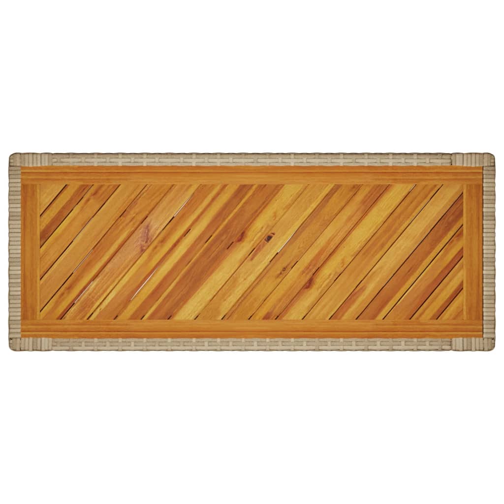 Mesa auxiliar jardín tapa madera ratán PE beige 100x40x75 cm