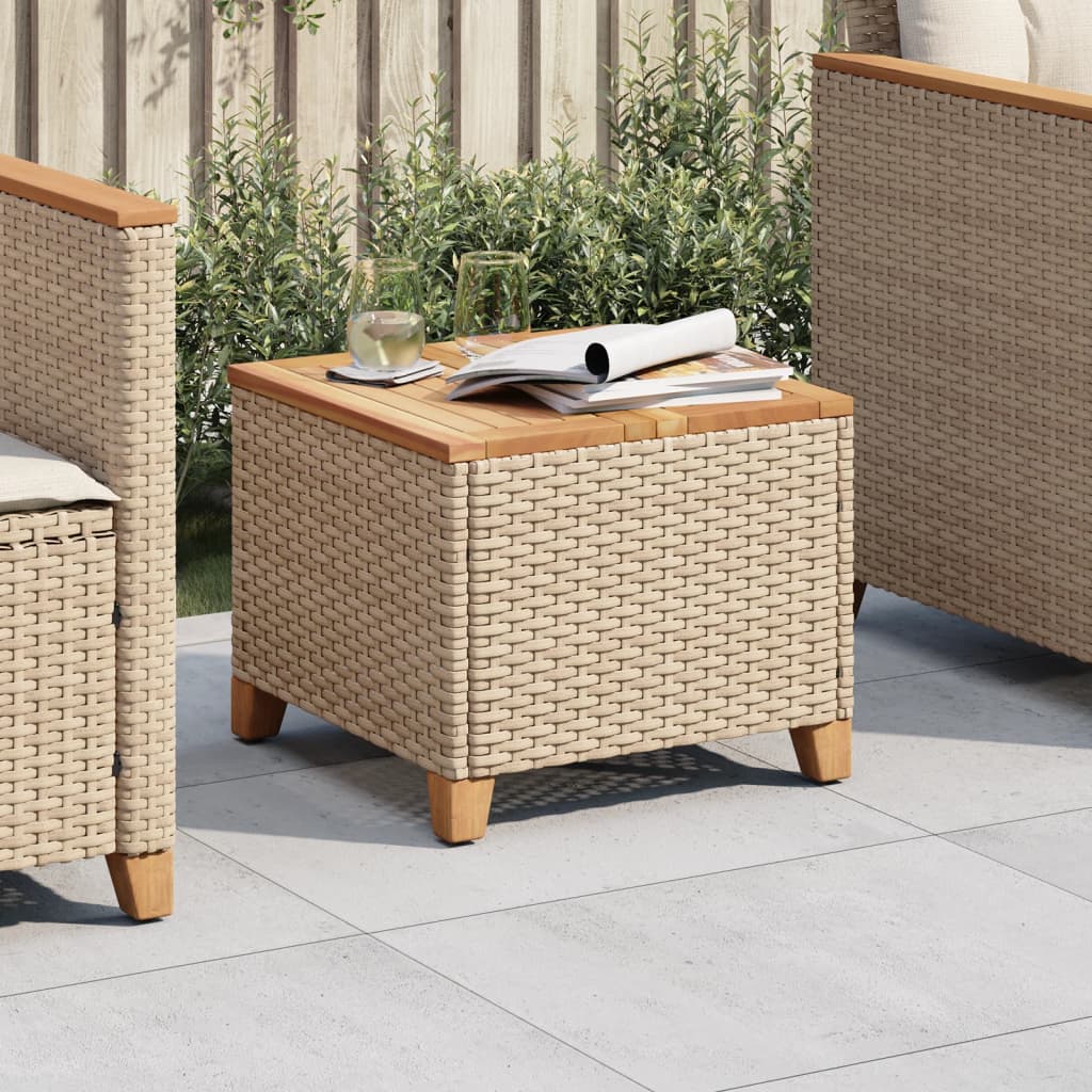 Mesa de jardín ratán PE beige y madera de acacia 190x90x75 cm
