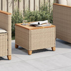 Mesa de jardín ratán PE beige y madera de acacia 190x90x75 cm