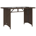 Mesa de jardín superficie vidrio ratán PE marrón 110x68x70 cm