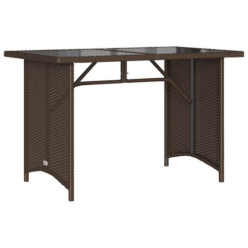 Garden table glass top PE rattan brown 110x68x70 cm
