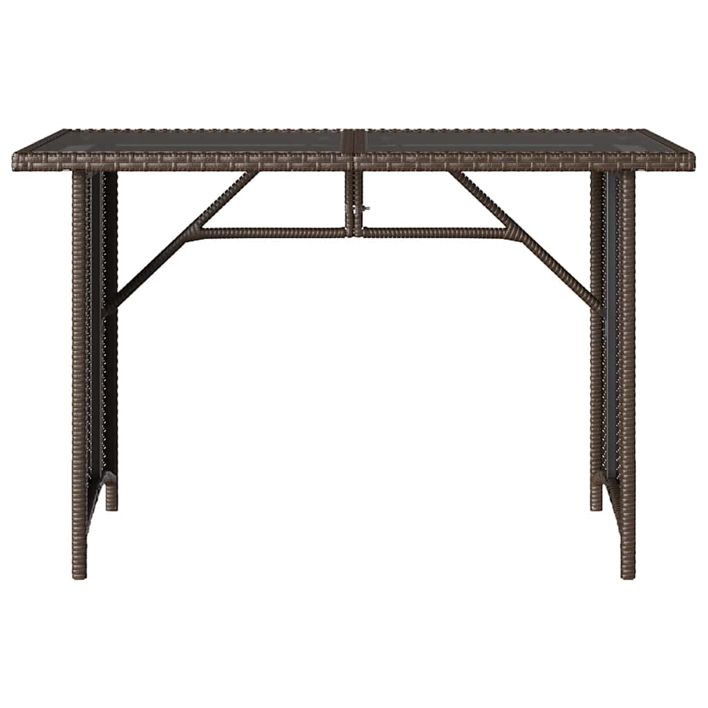 Mesa de jardín superficie vidrio ratán PE marrón 110x68x70 cm