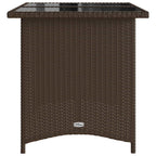 Mesa de jardín superficie vidrio ratán PE marrón 110x68x70 cm