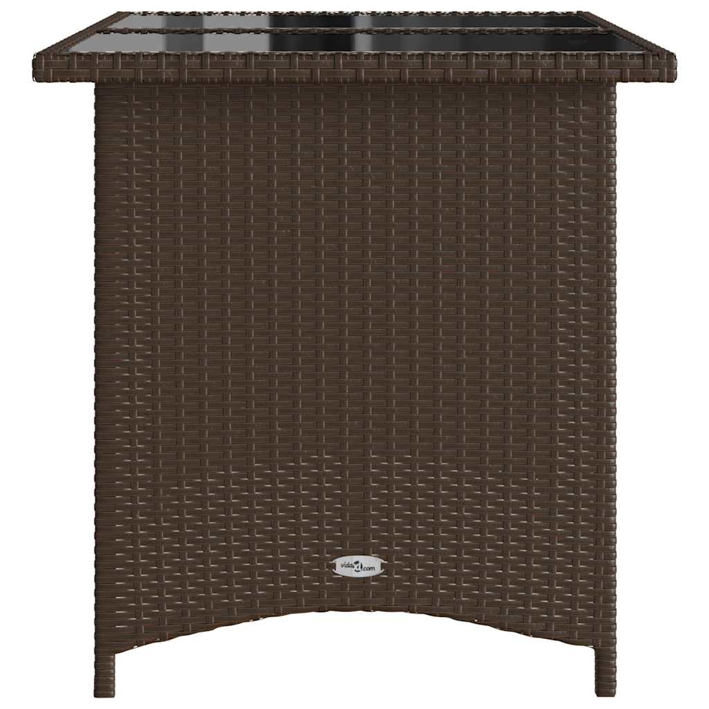 Mesa de jardín superficie vidrio ratán PE marrón 110x68x70 cm